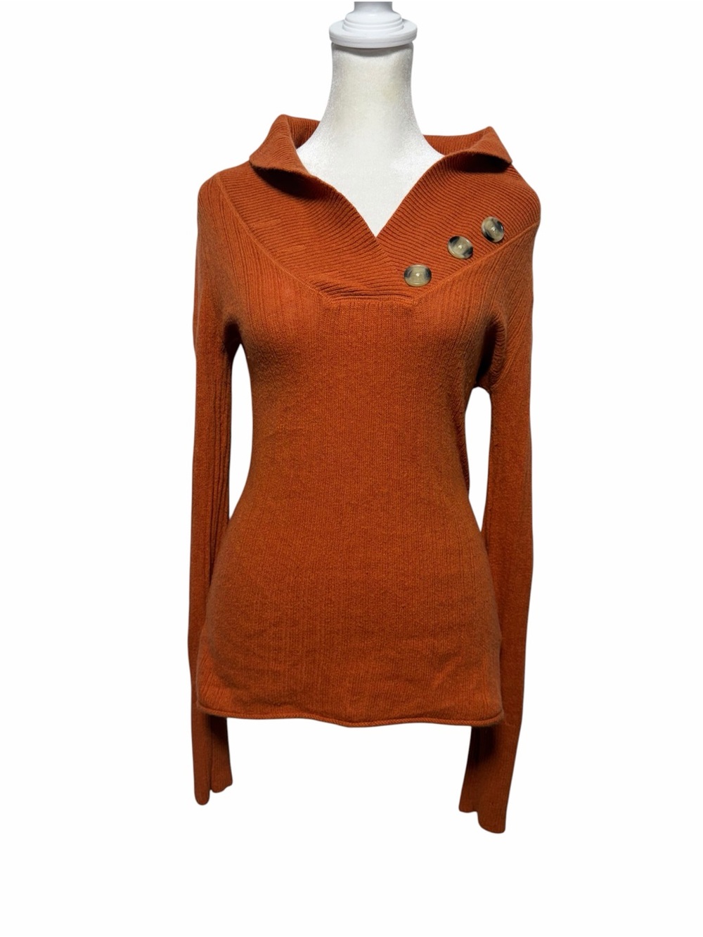Mossimo Supply Co Rust Ribbed Sweater Collared V Neck Buttons Sz M